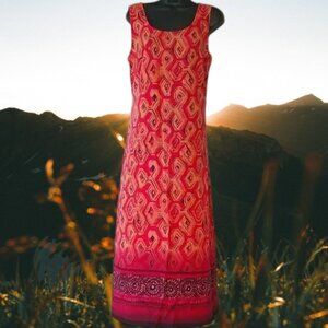 YFL Abstract Boho Print Maxi Dress Size 10. Orange, Peach Pink Palette.